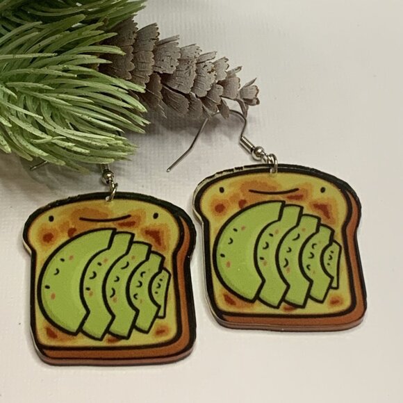 Avocado Earring, Toast Earring, Funny Food Earring, Gift Idea, Cinco De Mayo - Picture 2 of 6